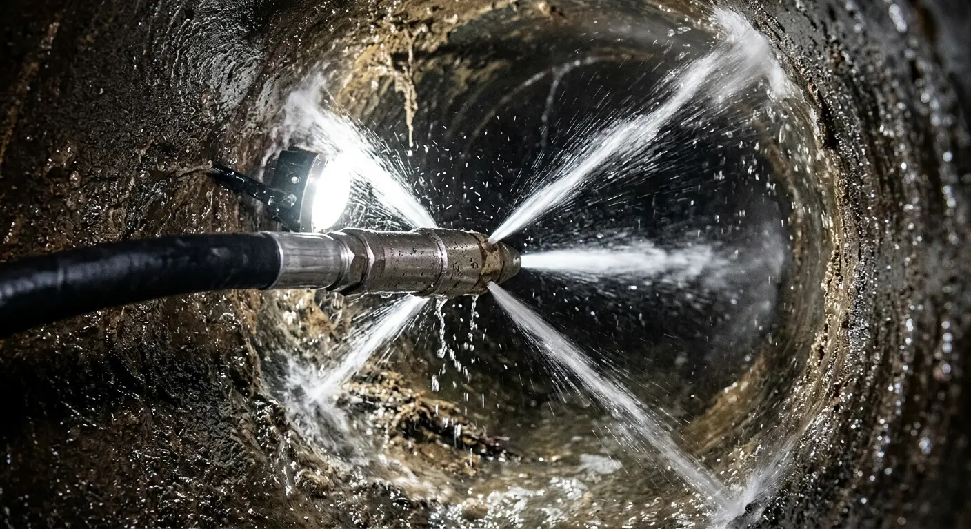 High-pressure hydro jetting nozzle cleaning sewer pipe for Sewer Cleanout in Royal Oak